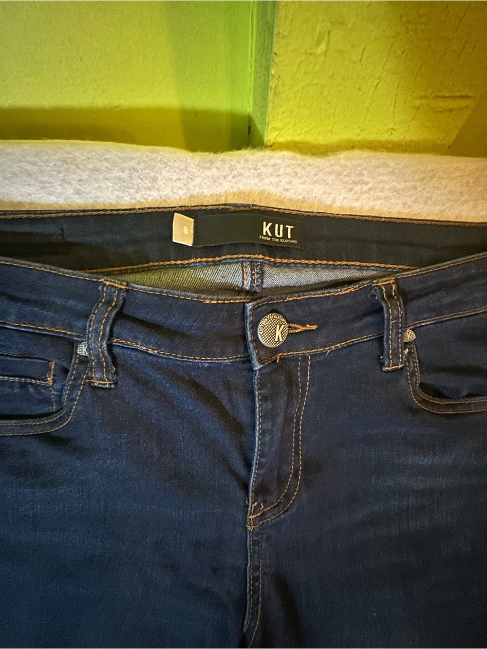 KUT From Kloth Connie Ankle Skinny Jeans Dark Wash Raw Step Cutout Hem Size 8
